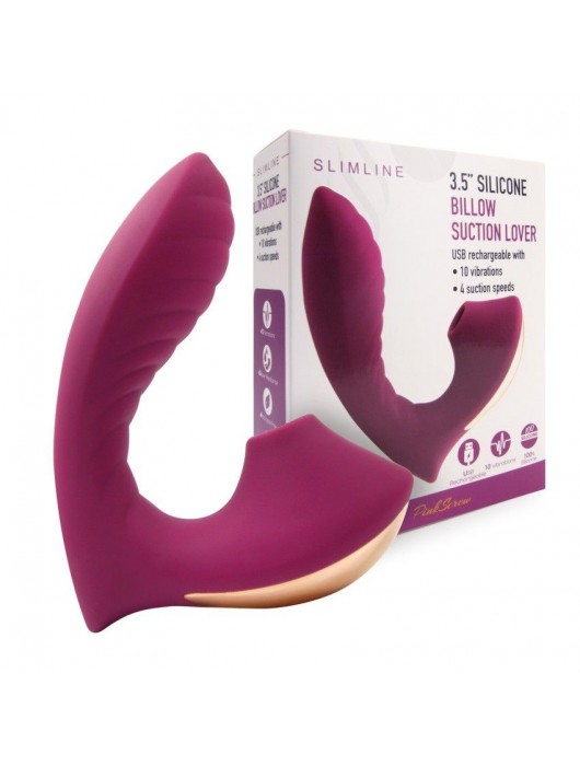 Сливовый L-образный вибромассажёр с вакуумной стимуляцией 3,5’’ Silicone Billow Suction Lover - Erokay