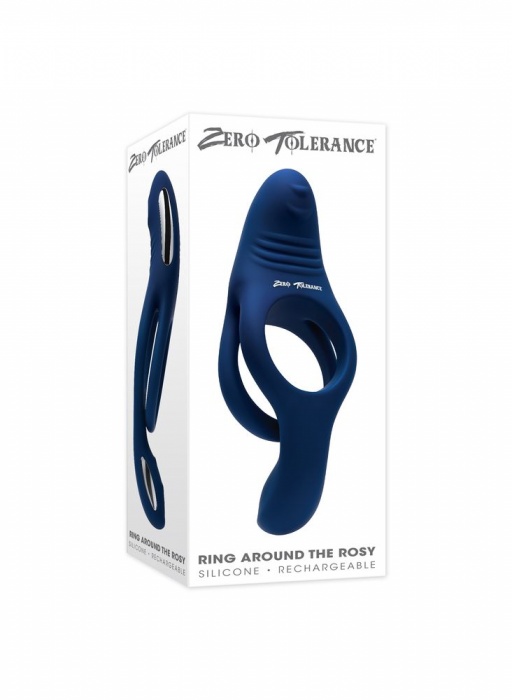 Синее эрекционное виброкольцо с двойным подхватом мошонки Ring Around The Rosy - Zero Tolerance - в Пушкино купить с доставкой