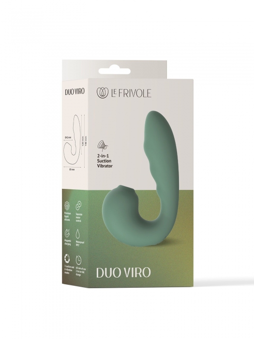 Зеленый вибратор с вакуумной стимуляцией Duo Viro - Le Frivole