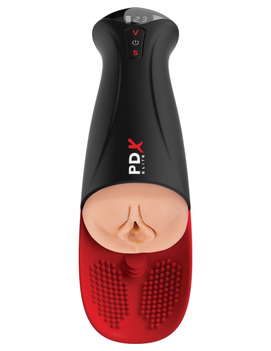 Телесный мастурбатор-вагина в черной колбе с вибрацией Fuck-O-Matic Pro XL - Pipedream - в Пушкино купить с доставкой