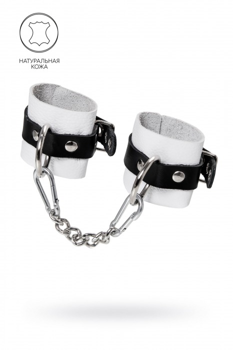 Бело-черные кожаные наручники с одним ремешком с люверсами - Pecado - купить с доставкой в Пушкино