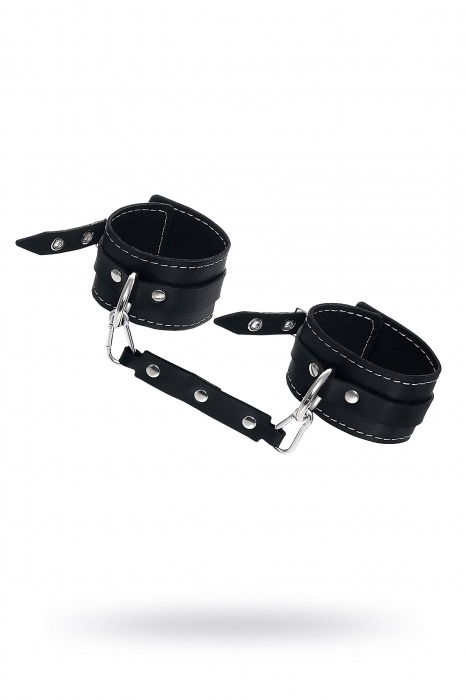 Черные двухслойные кожаные оковы с белой строчкой - Pecado - купить с доставкой в Пушкино