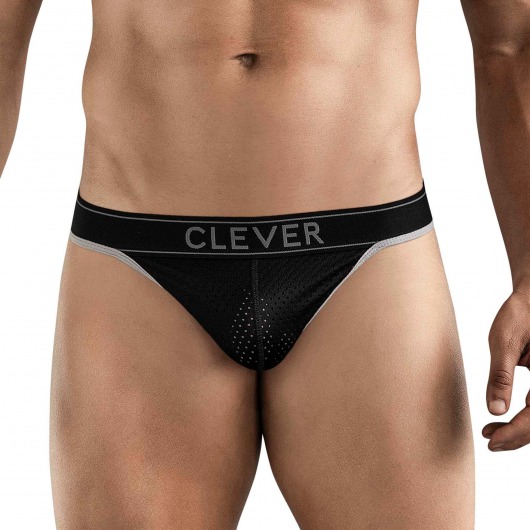 Черные перфорированные трусы-тонги Clever Ambar Thong - Clever Masculine Underwear купить с доставкой