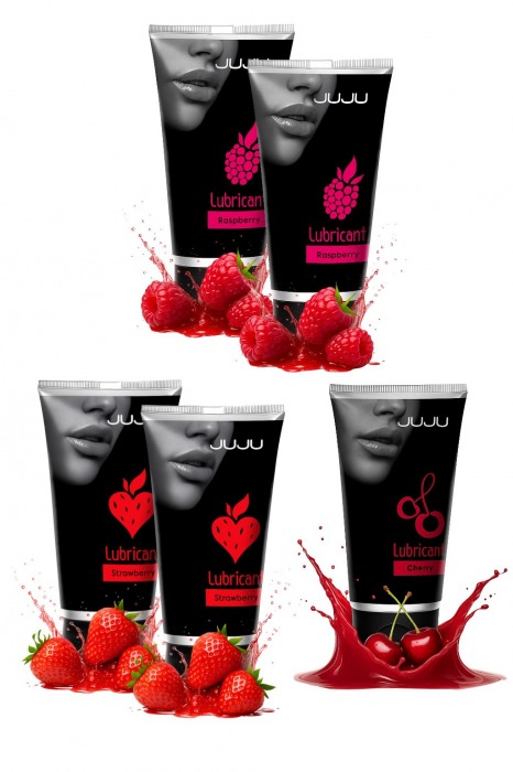 Набор из 5 съедобных лубрикантов JUJU (клубника х 2, малина х 2, вишня) - JuJu - купить с доставкой в Пушкино