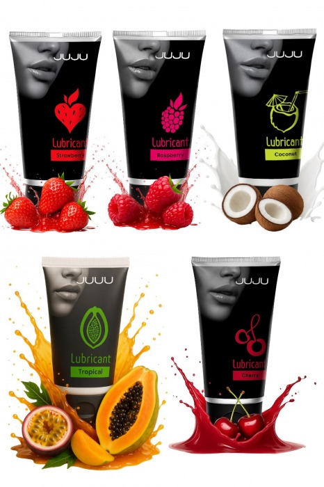 Набор из 5 съедобных лубрикантов JUJU (клубника, малина, тропические фрукты, вишня, кокос) - JuJu - купить с доставкой в Пушкино