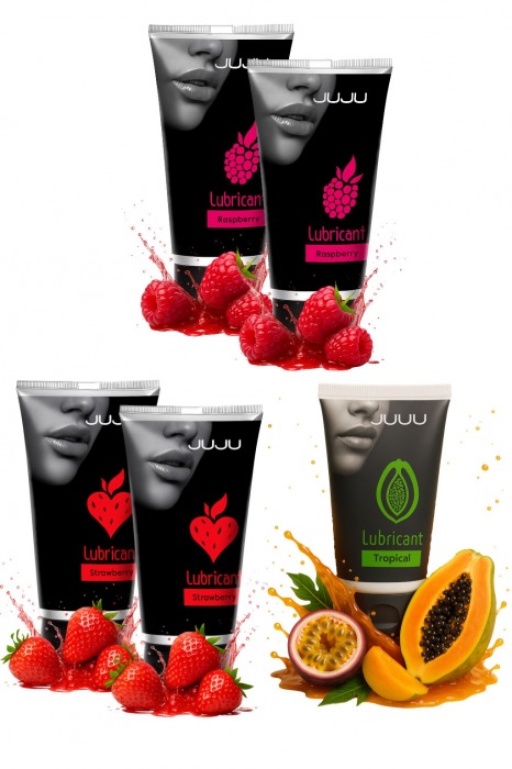 Набор из 5 съедобных лубрикантов JUJU (клубника х 2, малина х 2, тропические фрукты) - JuJu - купить с доставкой в Пушкино