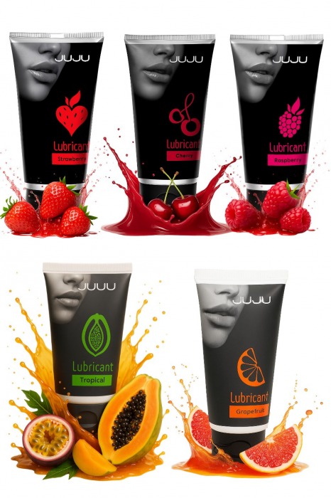 Набор из 5 съедобных лубрикантов JUJU (клубника, малина, тропические фрукты, вишня, грейпфрут) - JuJu - купить с доставкой в Пушкино