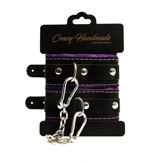 Черно-фиолетовые скругленные наручники с мягкой подкладкой - Crazy Handmade - купить с доставкой в Пушкино
