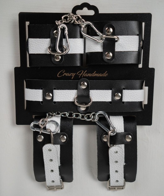 Набор фиксаторов из черной и белой натуральной кожи - Crazy Handmade - купить с доставкой в Пушкино