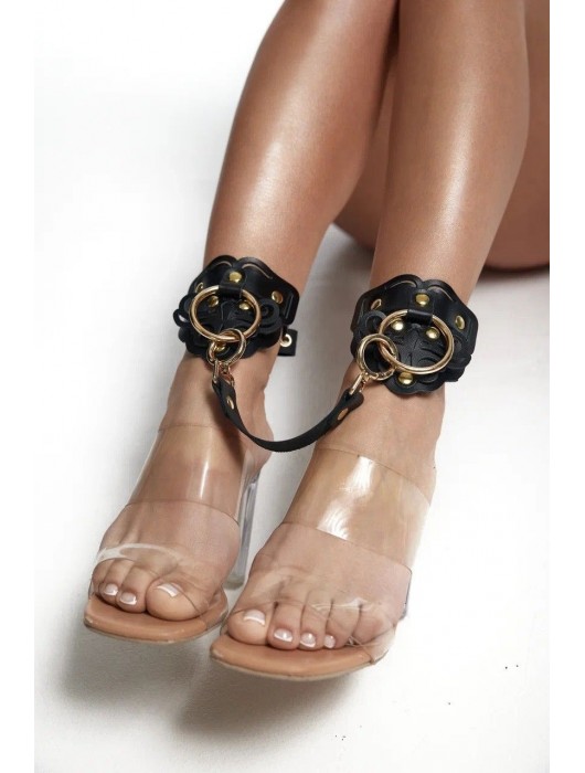 Черные кожаные оковы с резными узорами и клепками - Crazy Handmade - купить с доставкой в Пушкино