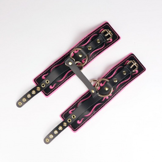 Черные кожаные оковы с розовой строчкой - Crazy Handmade - купить с доставкой в Пушкино