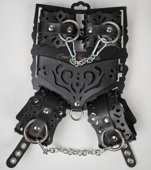 Черный ажурный кожаный набор фиксаций - Crazy Handmade - купить с доставкой в Пушкино