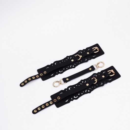 Черный кожаные оковы с узорами и золотистой фурнитурой - Crazy Handmade - купить с доставкой в Пушкино