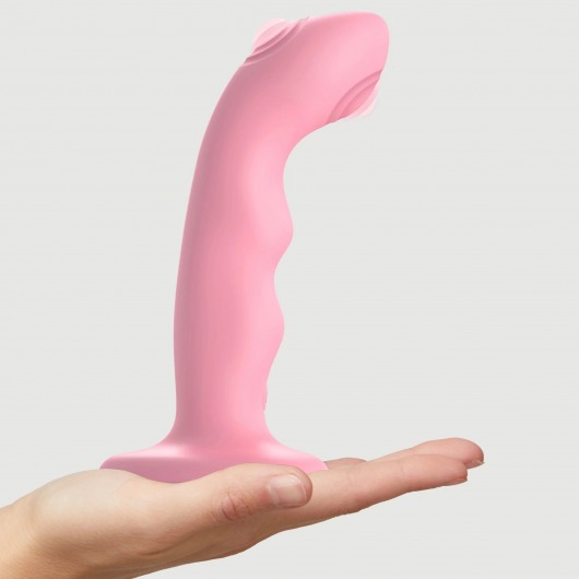 Розовая насадка-стимулятор Strap-On-Me Tapping Dildo Wave - Strap-on-me - купить с доставкой в Пушкино