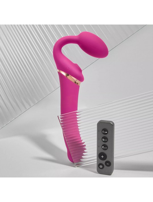 Ярко-розовый безремневой страпон Multi Orgasm Bendable Strap-On size XL с клиторальной стимуляцией - Strap-on-me - купить с доставкой в Пушкино