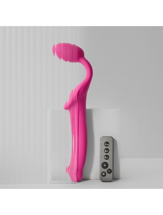 Ярко-розовый безремневой страпон Strap-on-me Vibrating Bendable Strap-On size L - Strap-on-me - купить с доставкой в Пушкино