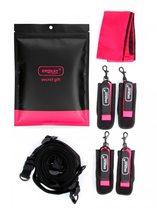 Черно-розовый эротический набор: фиксатор, оковы, наручники, повязка - Erokay - купить с доставкой в Пушкино