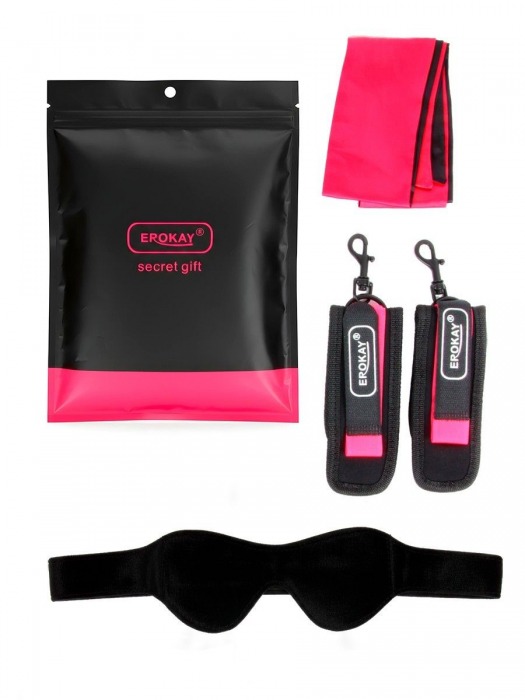 Черно-розовый эротический набор: маска, наручники и повязка - Erokay - купить с доставкой в Пушкино