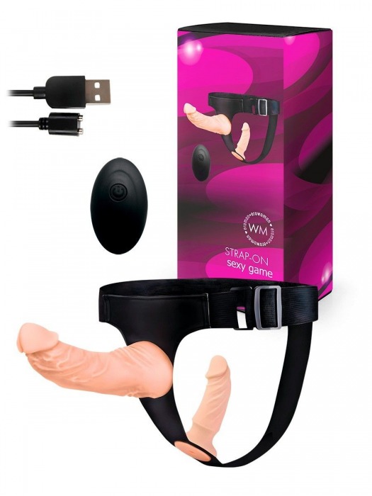 Женский страпон с 2 насадками, вибрацией и пультом ДУ - Erowoman-Eroman - купить с доставкой в Пушкино