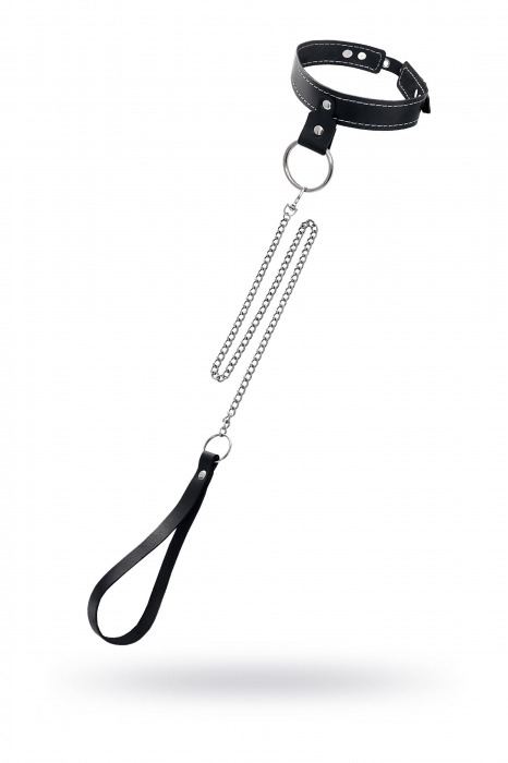 Черный узкий однослойный ошейник с серебристым поводком-цепочкой - Pecado - купить с доставкой в Пушкино