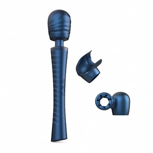 Синий вибромассажёр с насадками Man.wand Edgy - Manwan - в Пушкино купить с доставкой