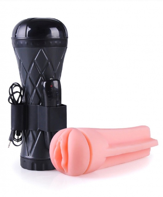 Телесный мастурбатор-вагина в черной колбе с вибрацией - Boys of Toys - в Пушкино купить с доставкой