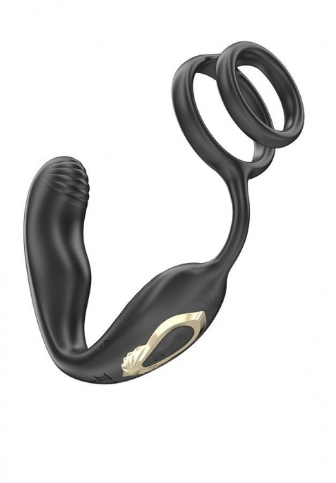 Черная анальная пробка с вращением и эрекционными кольцами - Ibiza - в Пушкино купить с доставкой