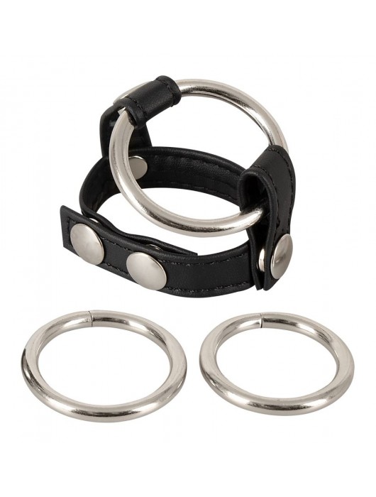 Подхват для мошонки с 3 съемными эрекционными кольцами Leder-Riemen - Orion - в Пушкино купить с доставкой