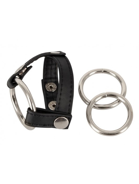 Подхват для мошонки с 3 съемными эрекционными кольцами Leder-Riemen - Orion - в Пушкино купить с доставкой