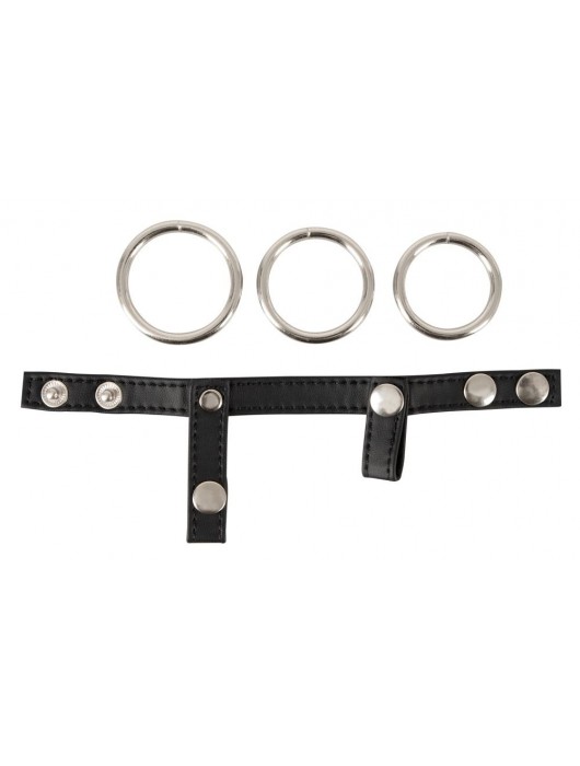Подхват для мошонки с 3 съемными эрекционными кольцами Leder-Riemen - Orion - в Пушкино купить с доставкой