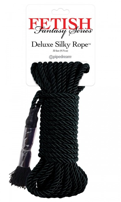 Черная веревка для фиксации Deluxe Silky Rope - 9,75 м. - Pipedream - купить с доставкой в Пушкино