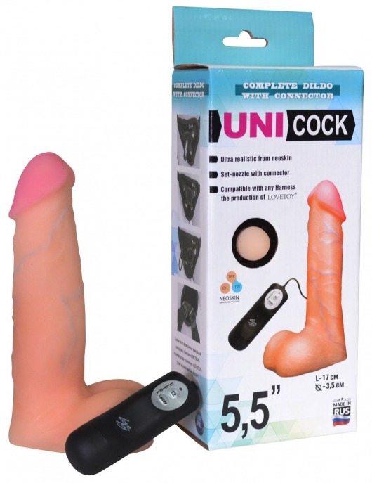 Фаллическая насадка Харнесс UNICOCK 5,5  с вибрацией - 17 см. - LOVETOY (А-Полимер) - купить с доставкой в Пушкино