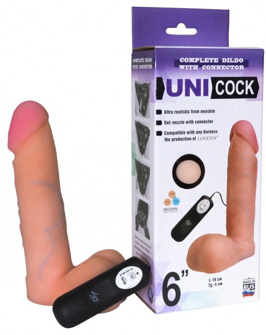 Фаллическая насадка Харнесс UNICOCK 6  с вибрацией - 18 см. - LOVETOY (А-Полимер) - купить с доставкой в Пушкино
