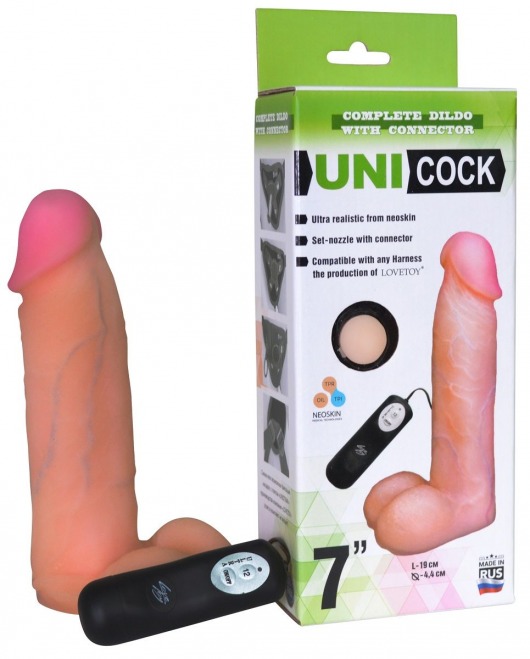 Фаллическая насадка Харнесс UNICOCK 7  с вибрацией - 19 см. - LOVETOY (А-Полимер) - купить с доставкой в Пушкино