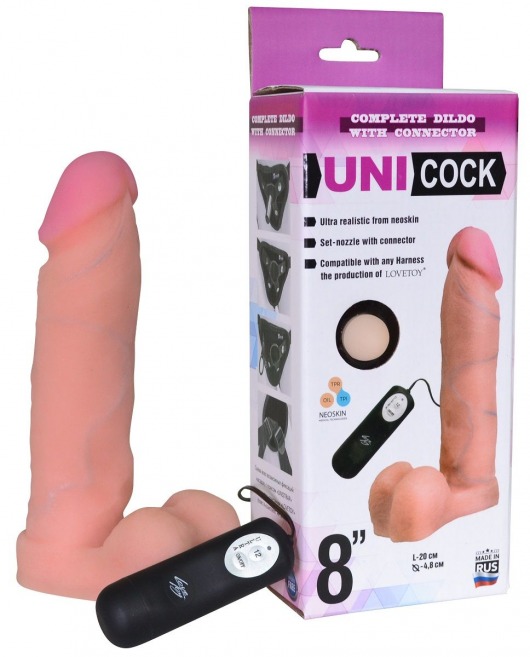 Фаллическая насадка Харнесс UNICOCK 8  с вибрацией - 20 см. - LOVETOY (А-Полимер) - купить с доставкой в Пушкино
