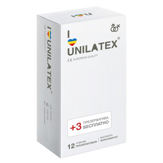 Разноцветные ароматизированные презервативы Unilatex Multifruit  - 12 шт. + 3 шт. в подарок - Unilatex - купить с доставкой в Пушкино