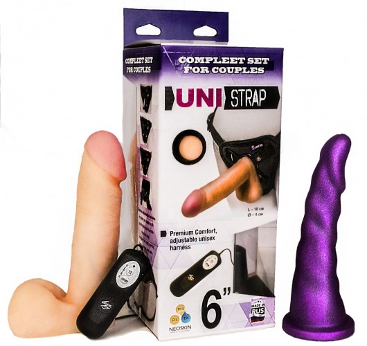 Вибрострапон с двумя насадками UniStrap - 18 и 18 см. - LOVETOY (А-Полимер) - купить с доставкой в Пушкино