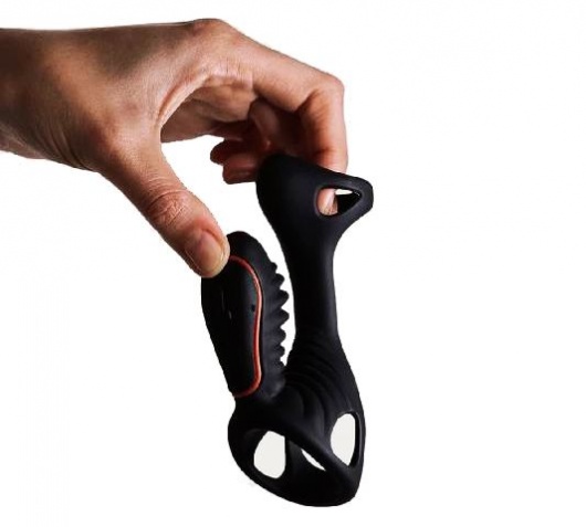 Чёрная насадка на фаллос Gladiator + LRS  с трехкнопочным пультом управления - Adrien Lastic - в Пушкино купить с доставкой