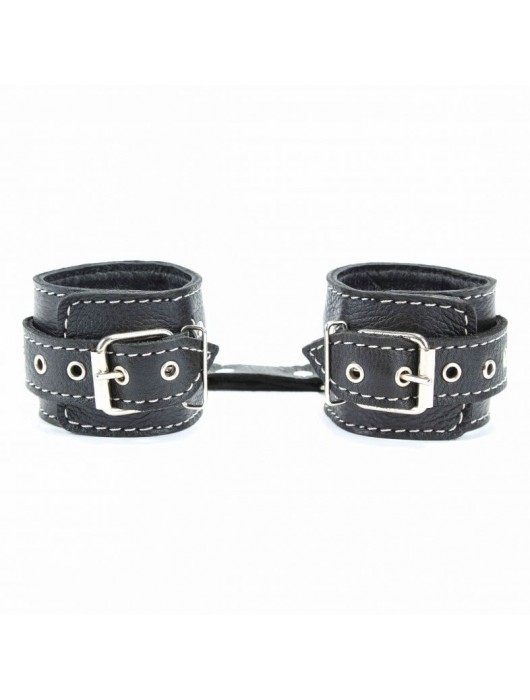 Чёрные кожаные наручники с крупной строчкой - БДСМ Арсенал - купить с доставкой в Пушкино