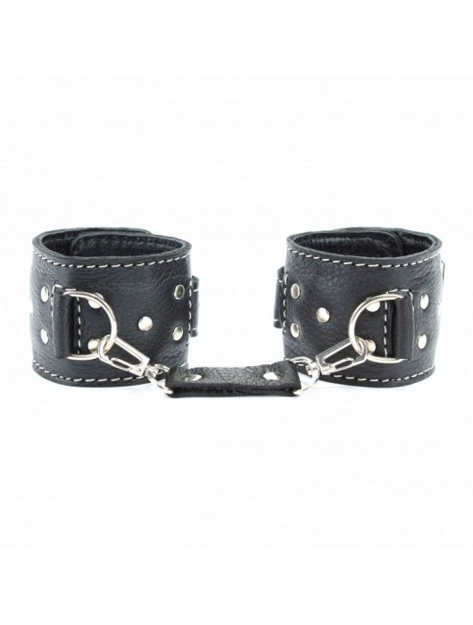 Чёрные кожаные наручники с крупной строчкой - БДСМ Арсенал - купить с доставкой в Пушкино