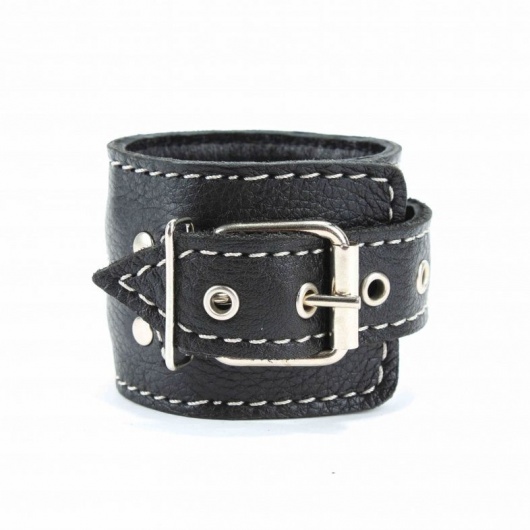 Чёрные кожаные оковы с крупной строчкой - БДСМ Арсенал - купить с доставкой в Пушкино