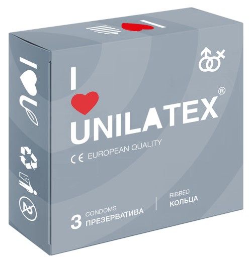 Презервативы с рёбрами Unilatex Ribbed - 3 шт. - Unilatex - купить с доставкой в Пушкино