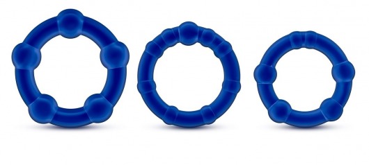Набор из 3 синих эрекционных колец Stay Hard Beaded Cockrings - Blush Novelties - в Пушкино купить с доставкой