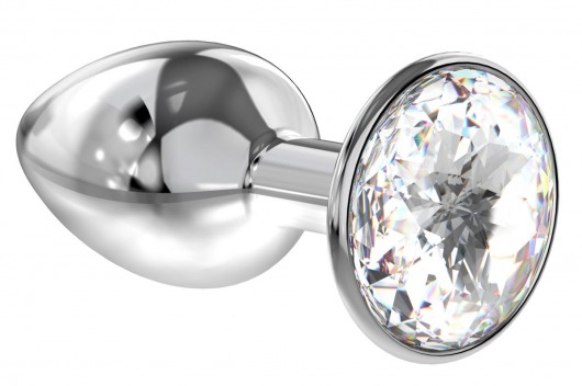 Малая серебристая анальная пробка Diamond Clear Sparkle Small с прозрачным кристаллом - 7 см. - Lola Games - купить с доставкой в Пушкино