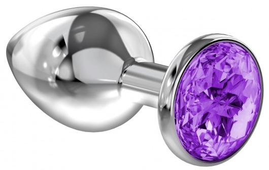 Большая серебристая анальная пробка Diamond Purple Sparkle Large с фиолетовым кристаллом - 8 см. - Lola Games - купить с доставкой в Пушкино