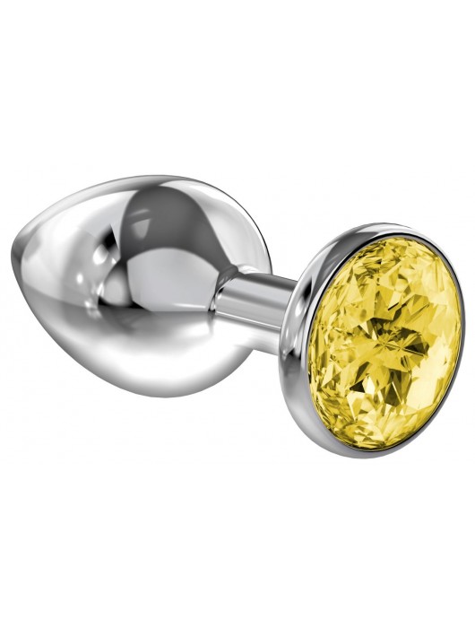 Малая серебристая анальная пробка Diamond Yellow Sparkle Small с жёлтым кристаллом - 7 см. - Lola Games - купить с доставкой в Пушкино