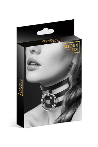 Чёрный тройной чокер с большим кольцом - Bijoux Pour Toi - купить с доставкой в Пушкино