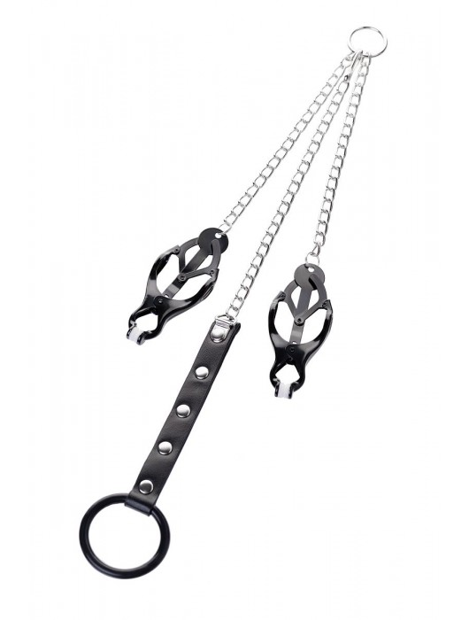 Черно-серебристые зажимы для сосков с кольцом для пениса TOYFA Metal - ToyFa - купить с доставкой в Пушкино