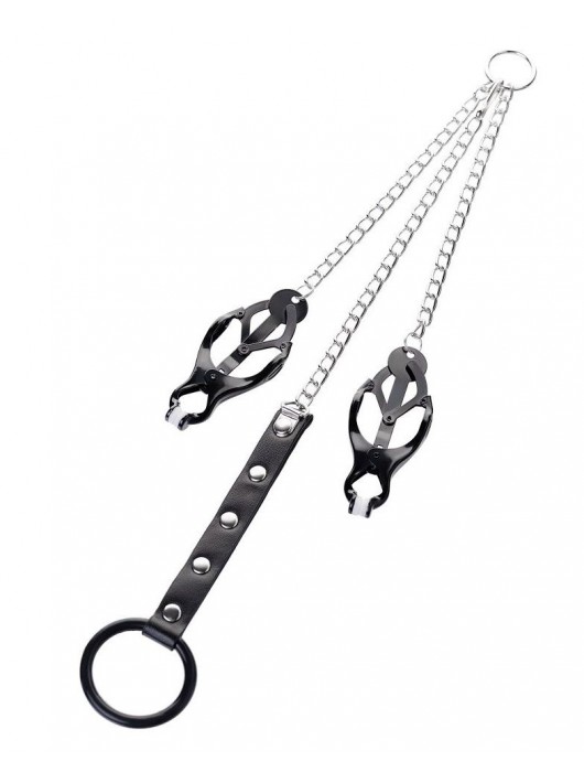 Черно-серебристые зажимы для сосков с кольцом для пениса TOYFA Metal - ToyFa - купить с доставкой в Пушкино